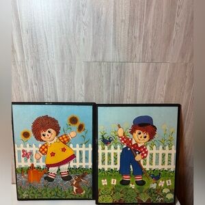 Vintage Wooden Colorful Raggedy Ann And Andy Doll Garden Art Prints